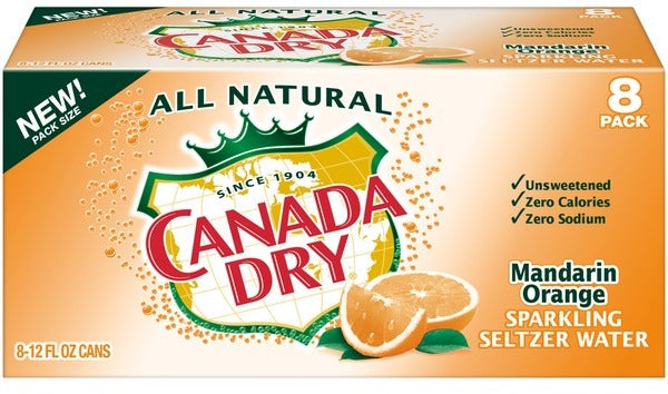 Canada Dry Sparkling Seltzer Water, Mandarin Orange, 8 x 12 oz