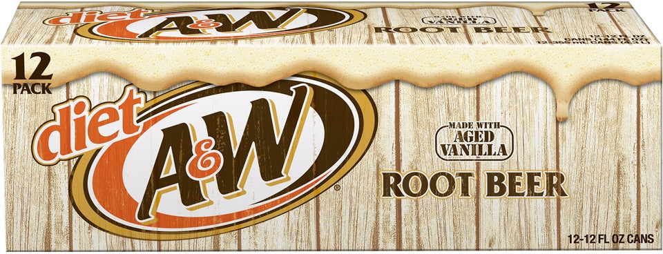 A&W Diet Root Beer Cans, Made with Aged Vanilla, Value Pack, 12 x 12 oz