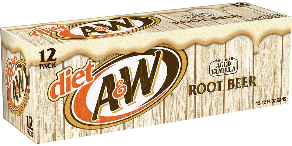 A&W Diet Root Beer Cans, Made with Aged Vanilla, Value Pack, 12 x 12 oz