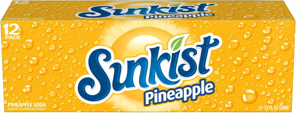 Sunkist Pineapple Soda Cans, Value Pack, 12 x 12 oz