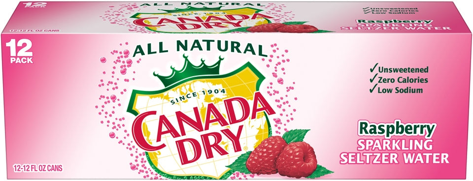 Canada Dry Raspberry Sparkling Seltzer Water Cans, Value Pack, 12 x 12 oz