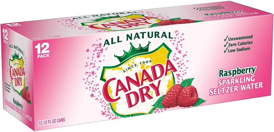 Canada Dry Raspberry Sparkling Seltzer Water Cans, Value Pack, 12 x 12 oz