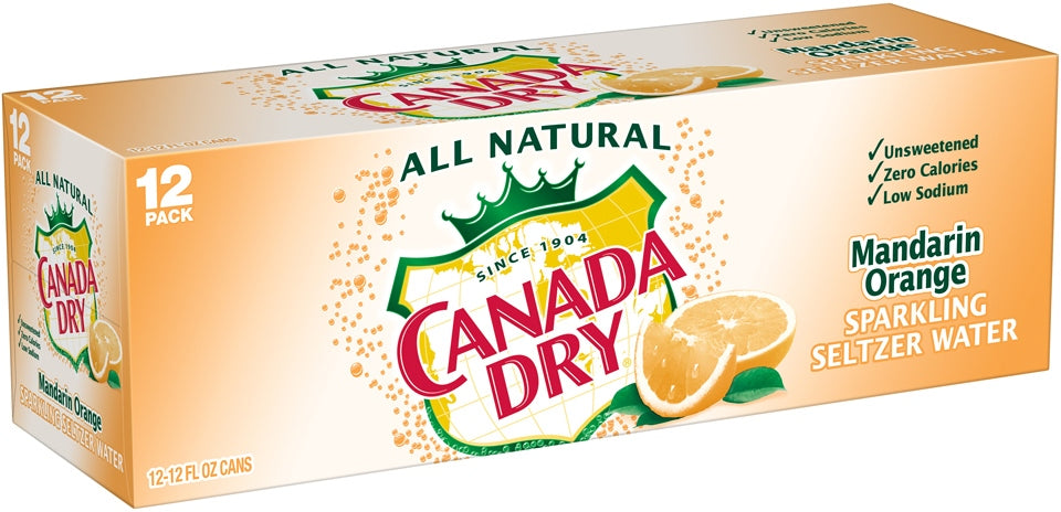 Canada Dry Mandarin Orange Sparkling Seltzer Water Cans, Value Pack, 12 x 12 oz