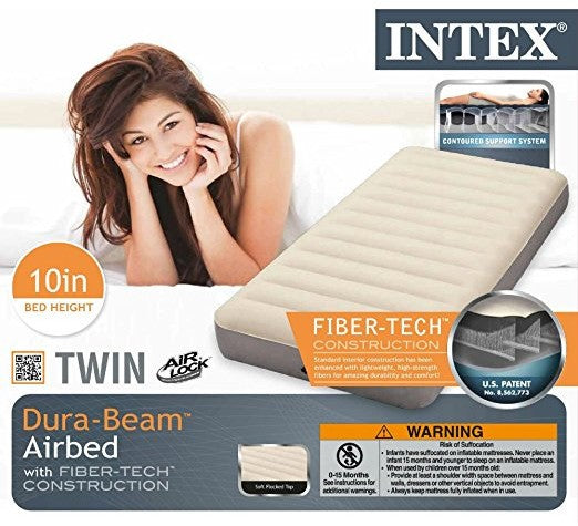 Intex Deluxe High Dura-Beam Airbed with Fiber-Tech Construction, Twin, 75 x 39 x 10 inch