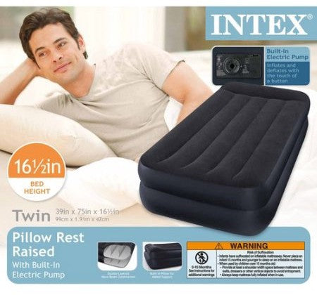 Intex Raised Pillow Rest Airbed Mattress with Built-in Pump, Twin, 75 x 39 x 18 inch