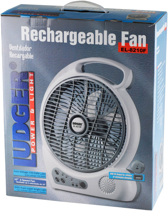 Ludger Portable 10 Inch Rechargeable Fan with LED Lights, 110-240 V