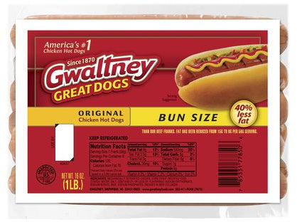 Gwaltney Original Bun Size Chicken Hot Dogs , 16 oz