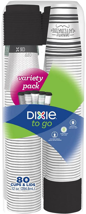 Dixie To Go Paper Cups With Lid, Variety Pack, 80 x 12 oz