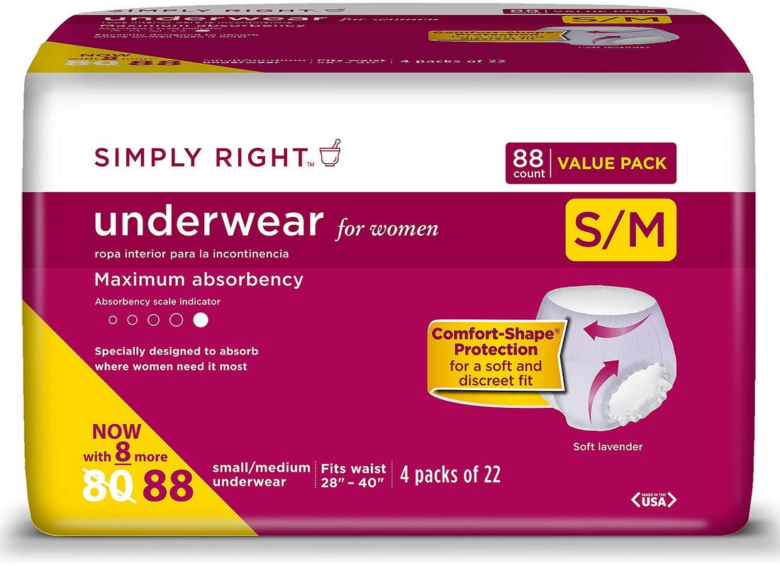Simply Right S/M Underwear for Women, Maximum Absorbency, Value Pack, 88 ct