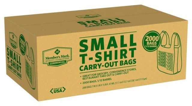 Member's Mark Small T - Shirt Carry-Out Thank You  Bags, 2000 ct
