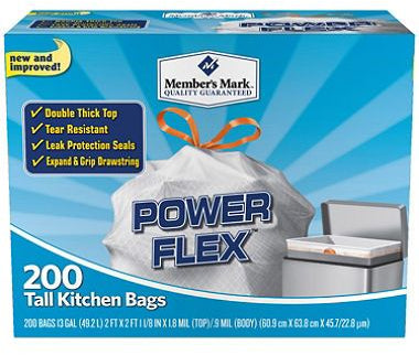 Member's Mark Tall Kitchen Drawstring Bags, 13 Gallons, 200 ct