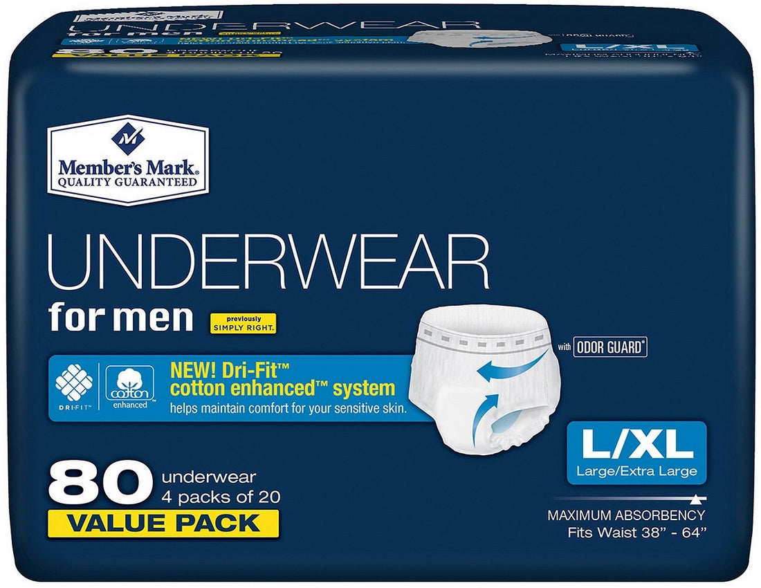 Member's Mark L/XL Underwear for Men, Maximum Absorbency with Door Guard, Value Pack, 80 ct