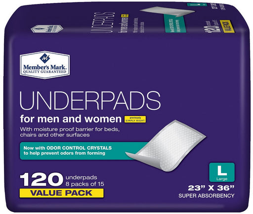 Member's Mark L Underpads for Men and Women, Super Absorbency, Value Pack, 120 ct