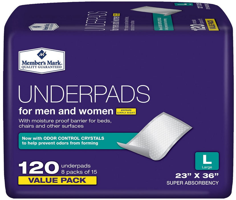 Member's Mark L Underpads for Men and Women, Super Absorbency, Value Pack, 120 ct