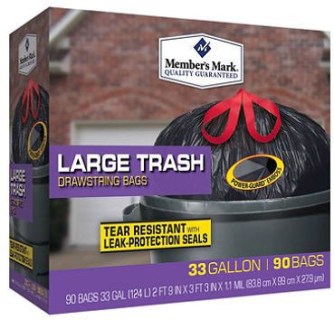 Member's Mark Large Trash Drawstring Bags, 33 Gallons, 90 ct