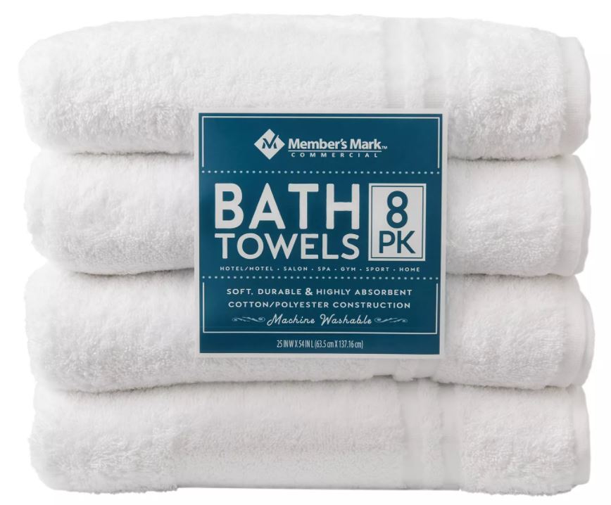 Member's Mark Commercial Hospitality Bath Towels, White, 8 pcs