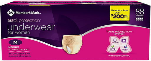 Member's Mark Total Protection Underwear for Women, S-M, 88 ct