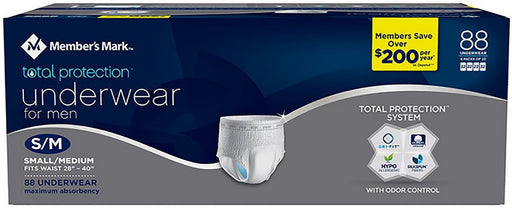 Member's Mark Total Protection Underwear for Men, S-M, 88 ct