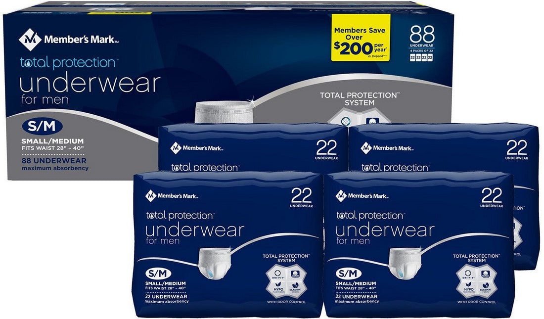 Member's Mark Total Protection Underwear for Men, S-M, 88 ct