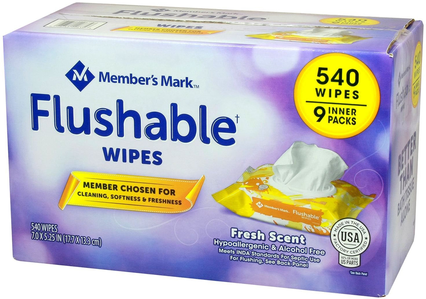 Member's Mark Flushable Wipes, Value Pack , 540 ct