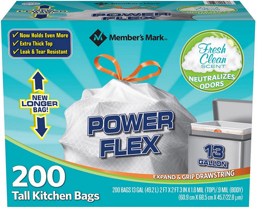 Member's Mark Power Flex Tall Kitchen Bags, 200 ct