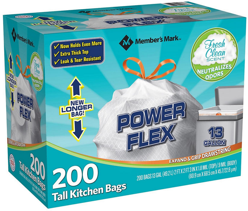 Member's Mark Power Flex Tall Kitchen Bags, 200 ct