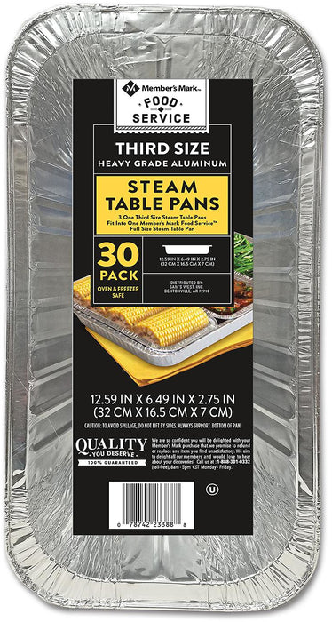 Member's Mark Third Size Heavy Grade Aluminum Steam Table Pans, 30 ct