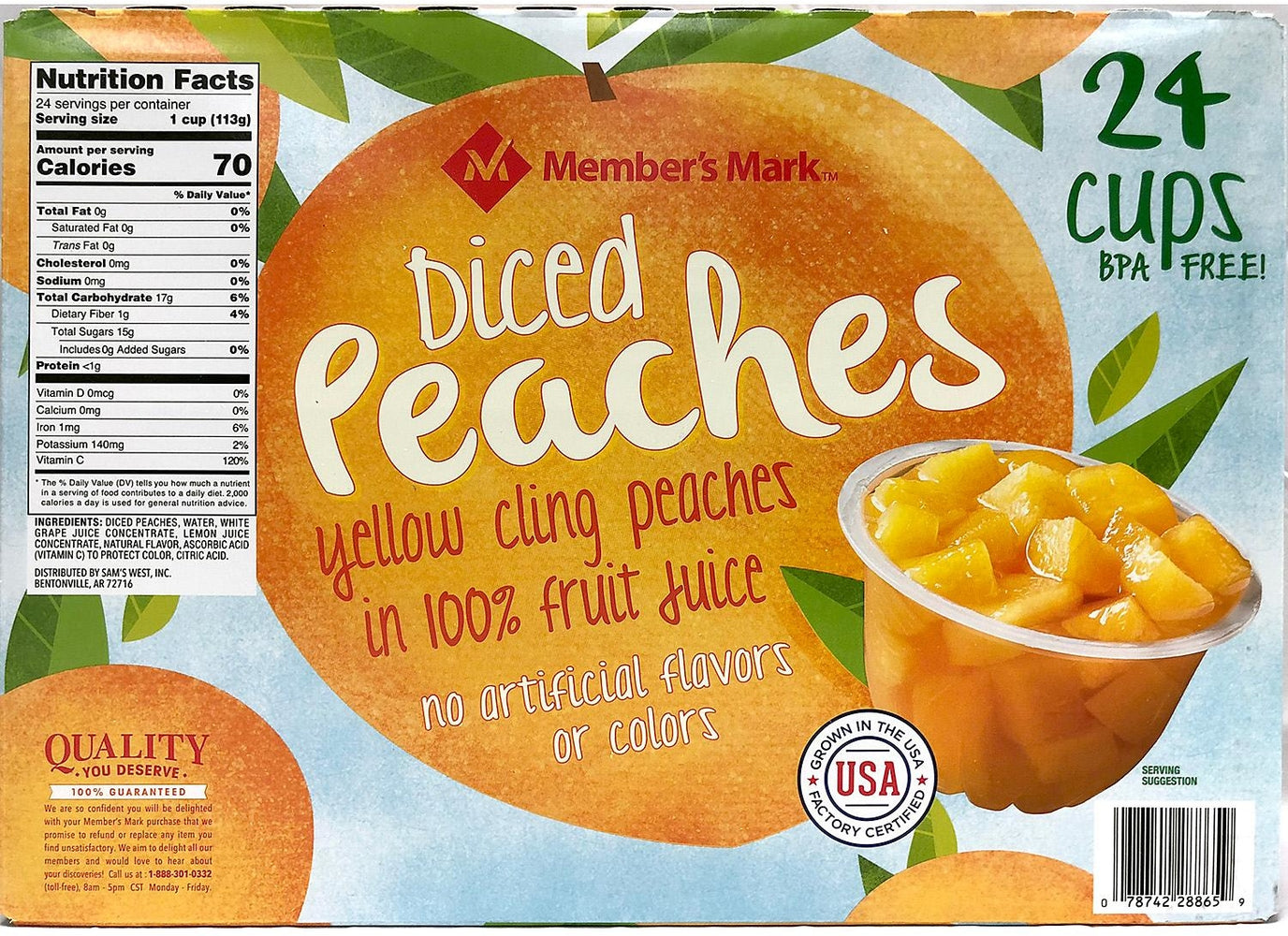 Member's Mark Diced Peaches, 24 x 113 gr