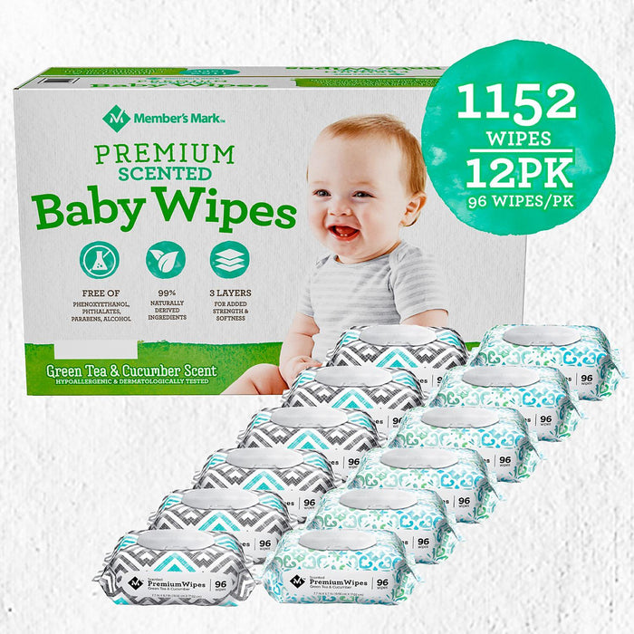 Member's Mark Premium Scented Baby Wipes, 12 x 96 ct (1152 ct)