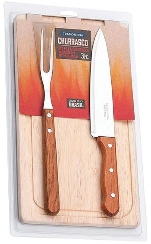 Tramontina 3-Piece Barbeque Set, Fork + Knife + Cutting Board , 3 pcs