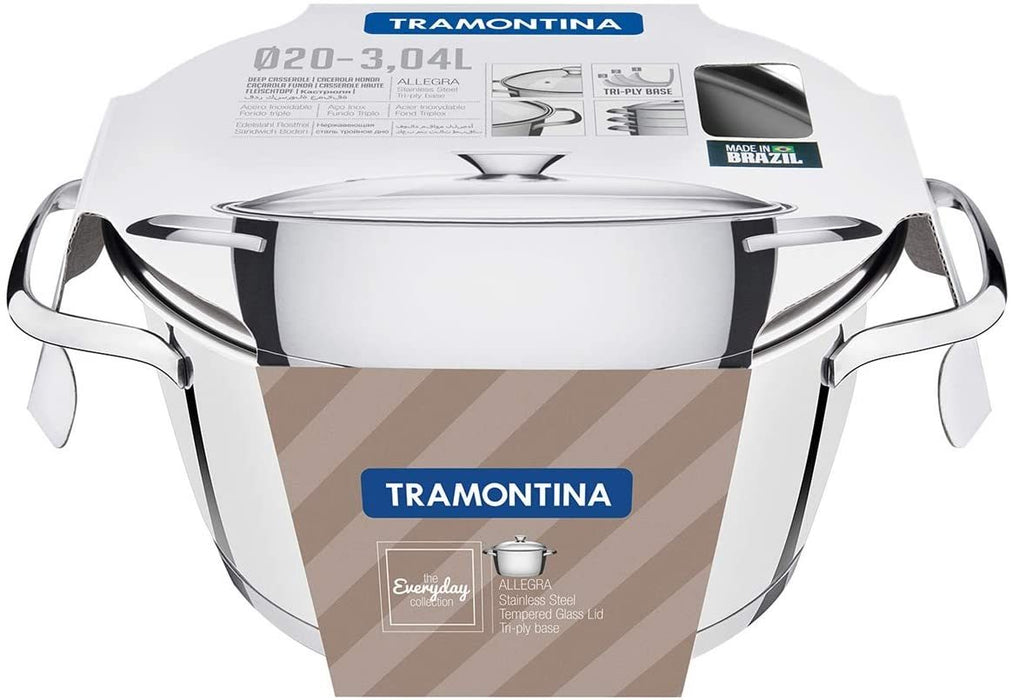 Tramontina Allegra Deep Stainless Steel Casserole Pan, 20 cm