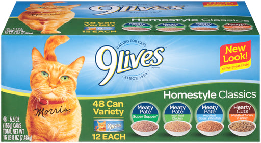 9Lives Home Classics Cat Food Cans, Variety Pack, 48 x 5.5 oz