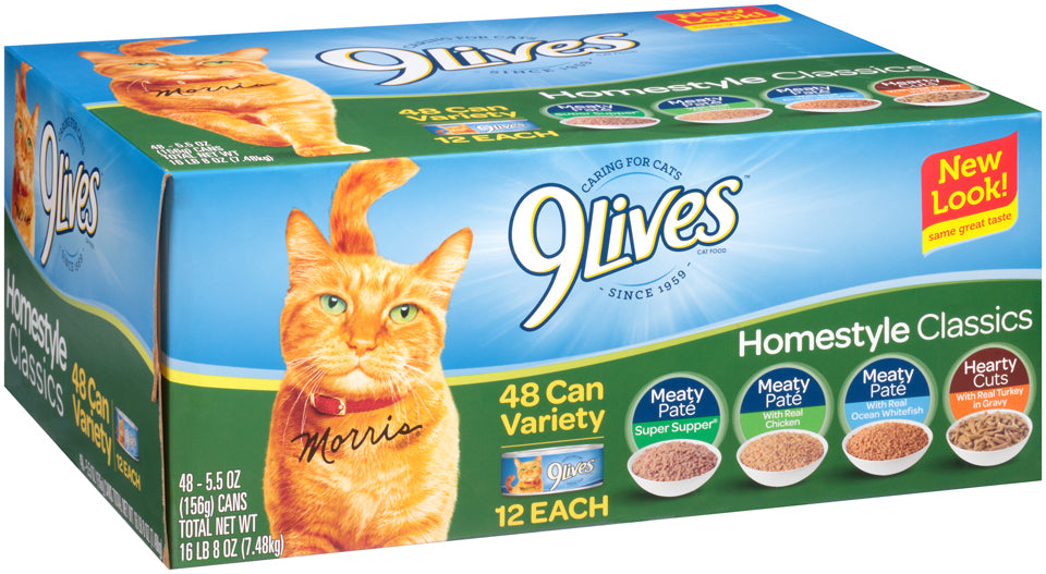 9Lives Home Classics Cat Food Cans, Variety Pack, 48 x 5.5 oz