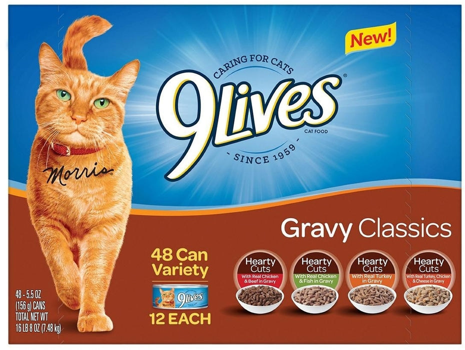 9 Lives Gravy Classics Wet Cat Food Variety Pack, 48 x 156 gr