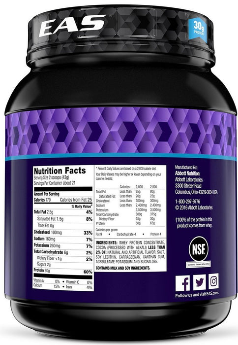 EAS 100% Pure Whey Protein Powder, Chocolate, 2 lbs