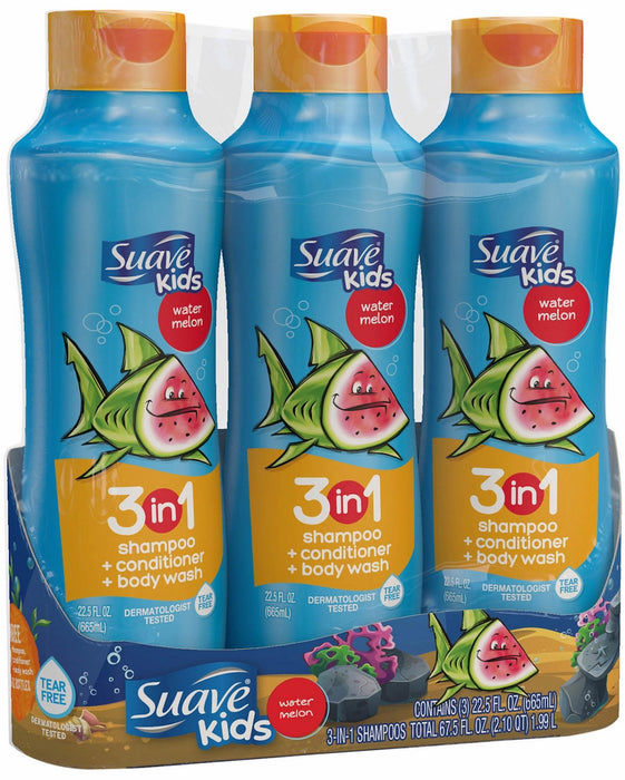 Suave Kids 3-in-1 Watermelon Wonder Shampoo, Value Pack, 3 x 22.5 oz