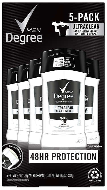 Degree Men Ultra Clear Black + White Solid Antiperspirant Deodorant, 5-Pack, 5 x 2.7 oz