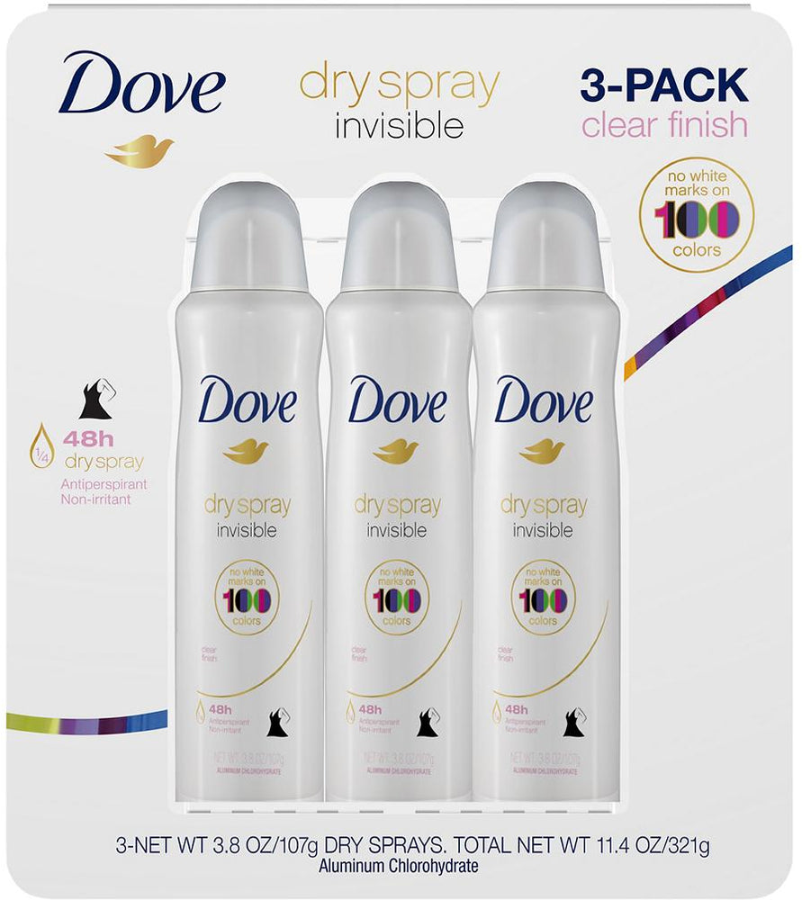 Dove Invisible Dry Spray Antiperspirant Deodorant, 3-Pack, 3 x 3.8 oz