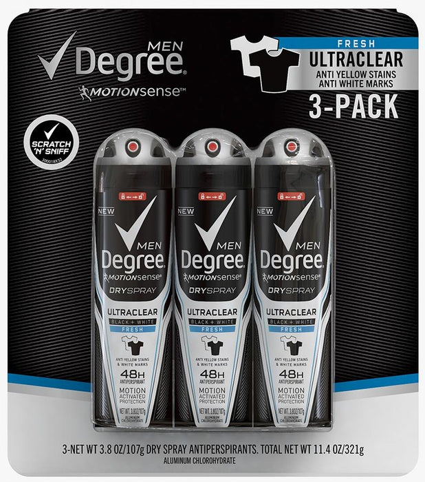 Degree Men UltraClear Antiperspirant Deodorant Dry Spray, Value Pack, 3 x 3.8 oz
