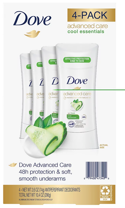 Dove Advanced Care Cool Essentials 48h Antiperspirant Deodorant , 4 x 2.6 oz