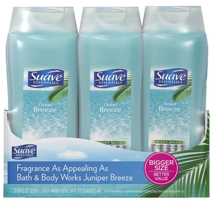 Suave Essentials Ocean Breeze Body Wash, 3-Pack , 3 x 38 oz