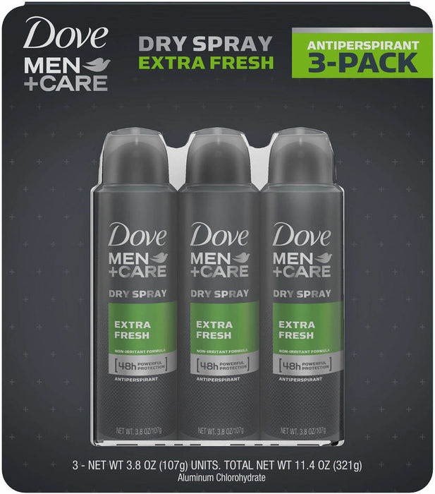 Dove Men + Care Antiperspirant Dry Spray, 3-Pack, 3 x 3.8 oz