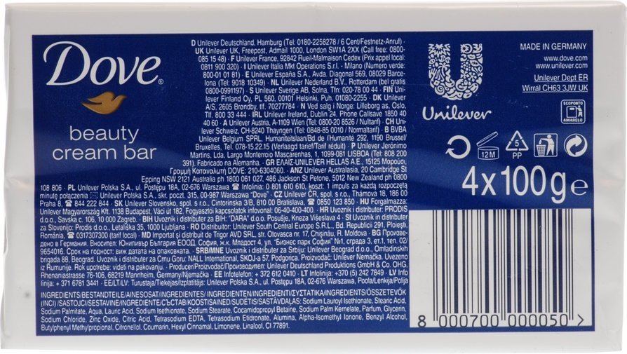 Dove Original Beauty Cream Bar, Value Pack, 4 x 100 gr