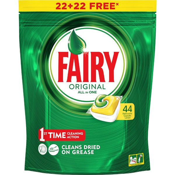 Fairy All In One Original Dishwasher Detergent Tabs, Lemon, 44 ct