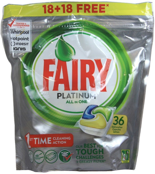 Fairy Platinum All in One Lemon Dishwasher Capsules , 36 ct