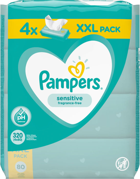 Pampers Sensitive Fragrance Free Baby Wipes, Value Pack, 4 x 80 ct