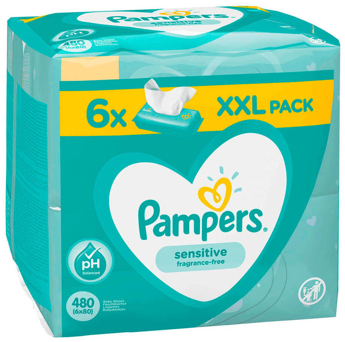 Pampers Sensitive Fragrance-Free Wipes, 6 x 80