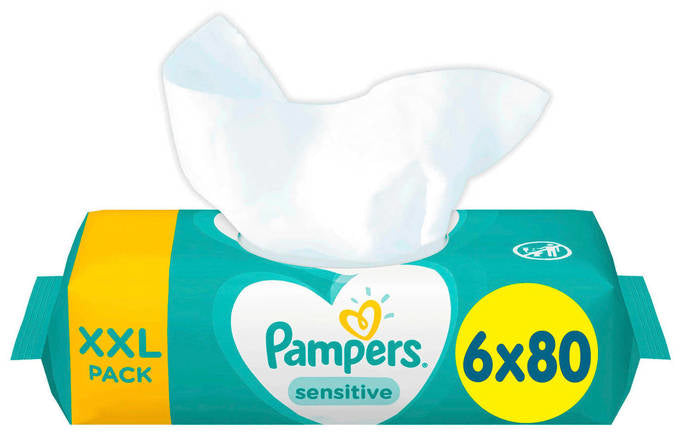 Pampers Sensitive Fragrance-Free Wipes, 6 x 80