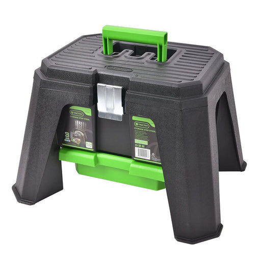 Tactix Storage Step Stool, Green, 20 x 16 x 12.5 inch