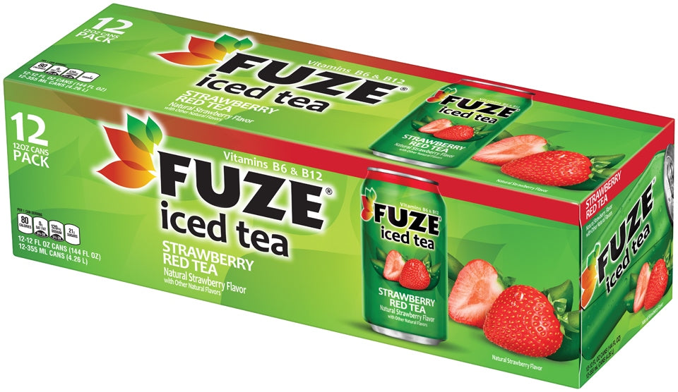 Fuze Iced Tea, Strawberry Red Tea Cans with Natural Flavor, Value Pack, 12 x 12 oz